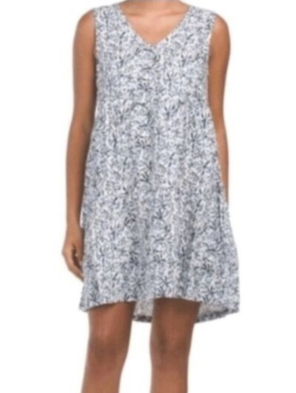 Lucky Brand 100% Linen Tiered Dress Womens XS Blue Floral Sleeveless Sundress